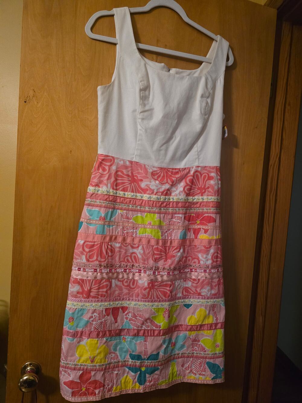 Lilly Pulitzer Women's Size 8 White Sleeveless Tropical Patchwork Sheath Dress